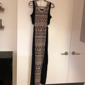 Long printed black and cream colored dress